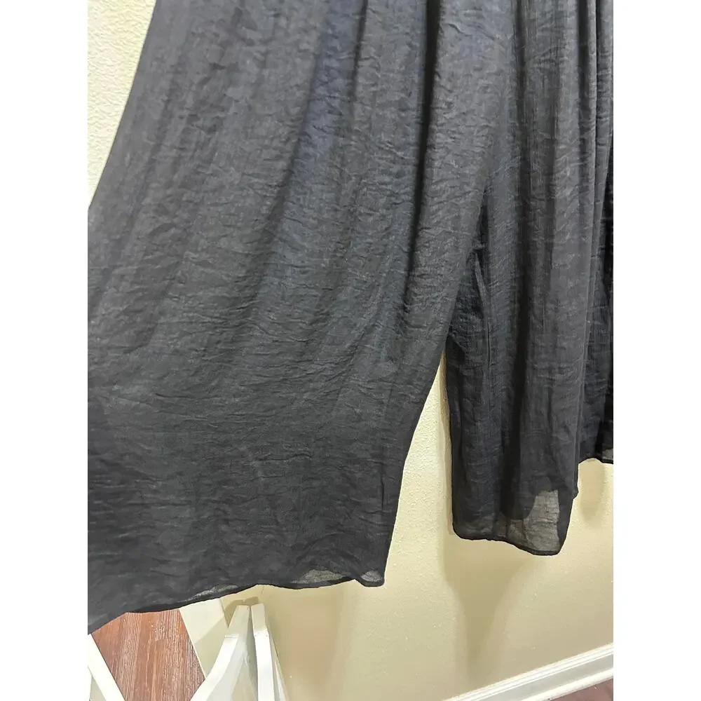 Bluivy Black Flowy Wide Leg Pants L Boho Pleated Elastic Waist Pockets Palazzo - Picture 6 of 9